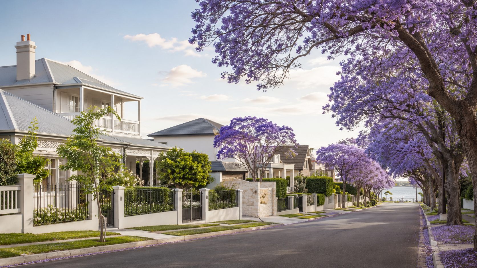 Jacaranda-lined street of character homes in Perth's riverside south